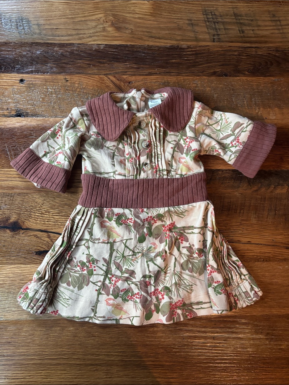 Kate Quinn Floral Dress with Ribbed Collar and Waist 6-12 month